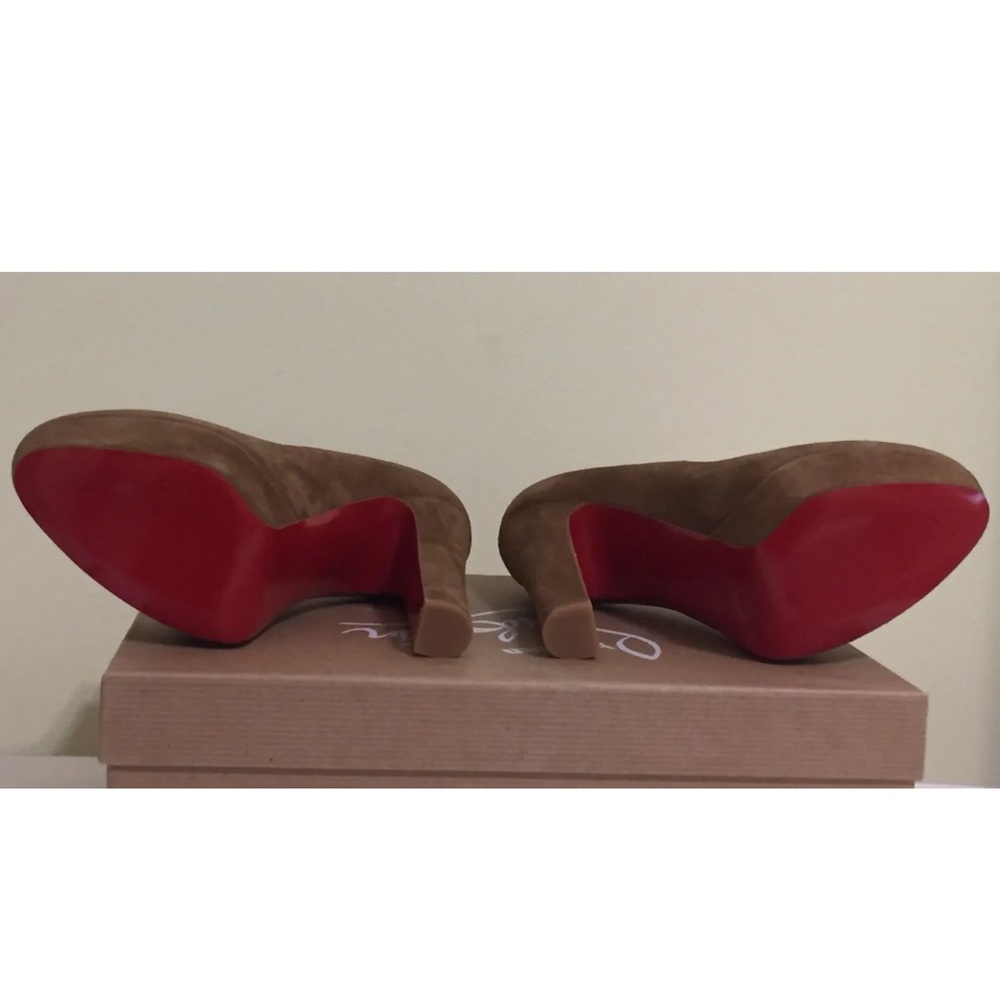 CHRISTIAN LOUBOUTIN BIBI camel beige suede platform red sole pumps heels 34.5 - Picture 6 of 9